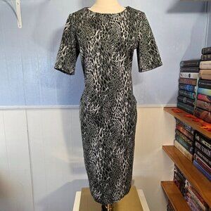 M&Co SIze 12 Gray Black Animal Print Dressy Casual Shortsleeve Knee Length Dress